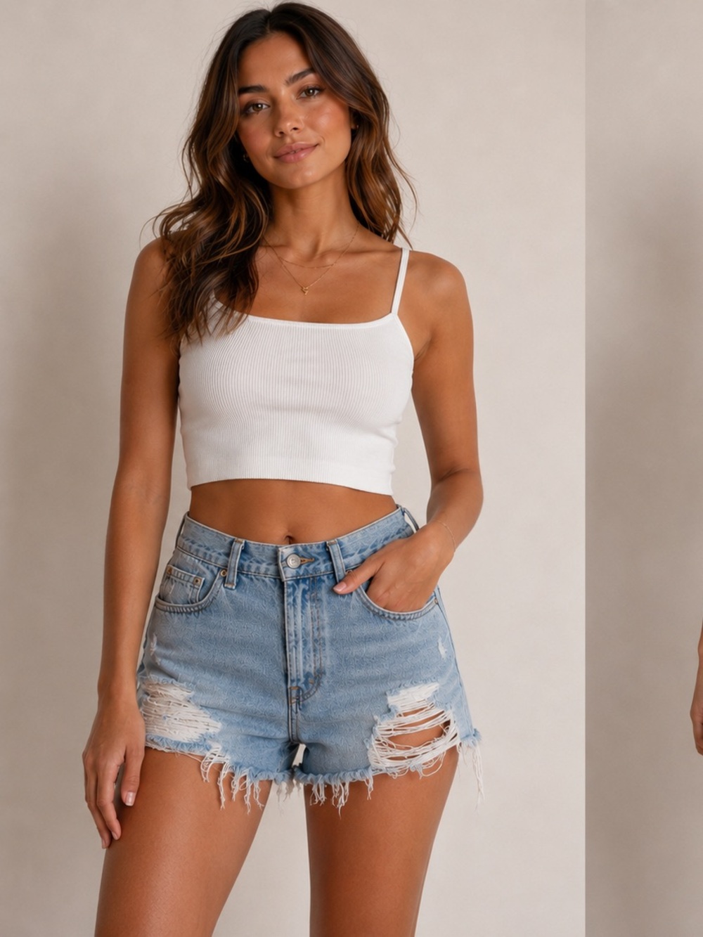 White Ribbed Cropped Camisole – Slim Square Neck